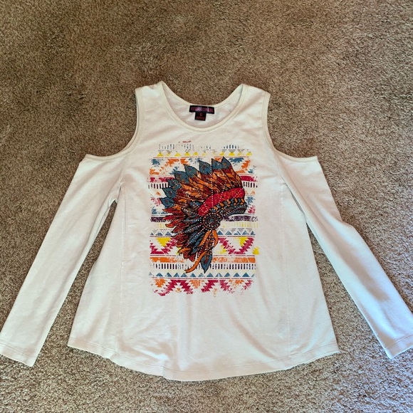 Rock & Roll Cowgirl Tops - Rock&roll Cowgirl Indian headdress cold shoulder